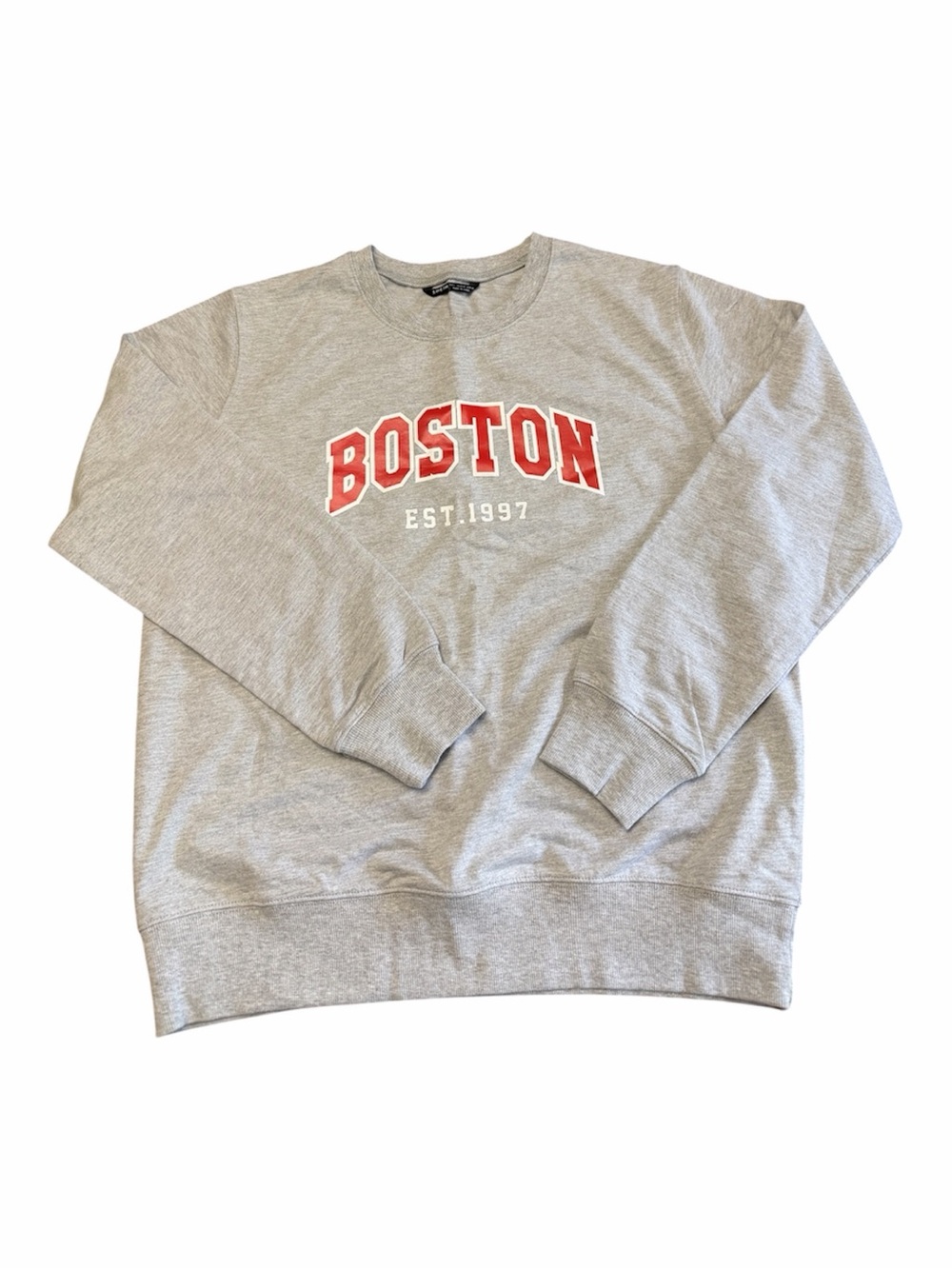 SHEIN Boston Est. 1997 Varsity Crewneck Sweatshirt Gray Red L